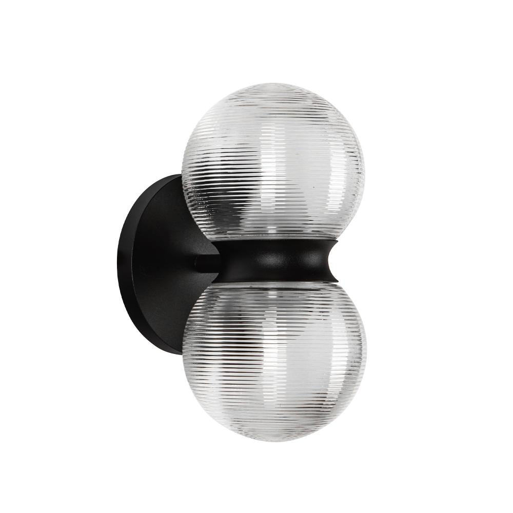 Peri 9-in Black/Clear Ribbed Glass LED Exterior Wall