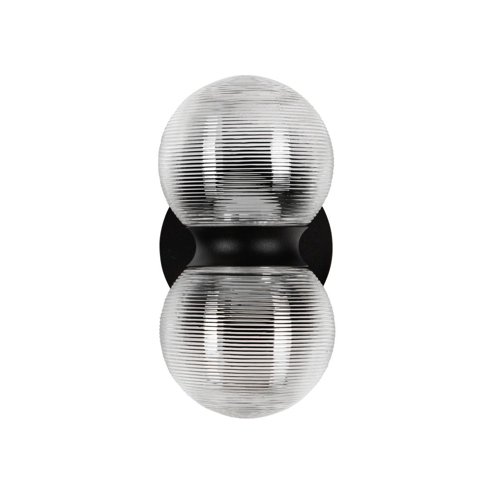 Peri 9-in Black/Clear Ribbed Glass LED Exterior Wall