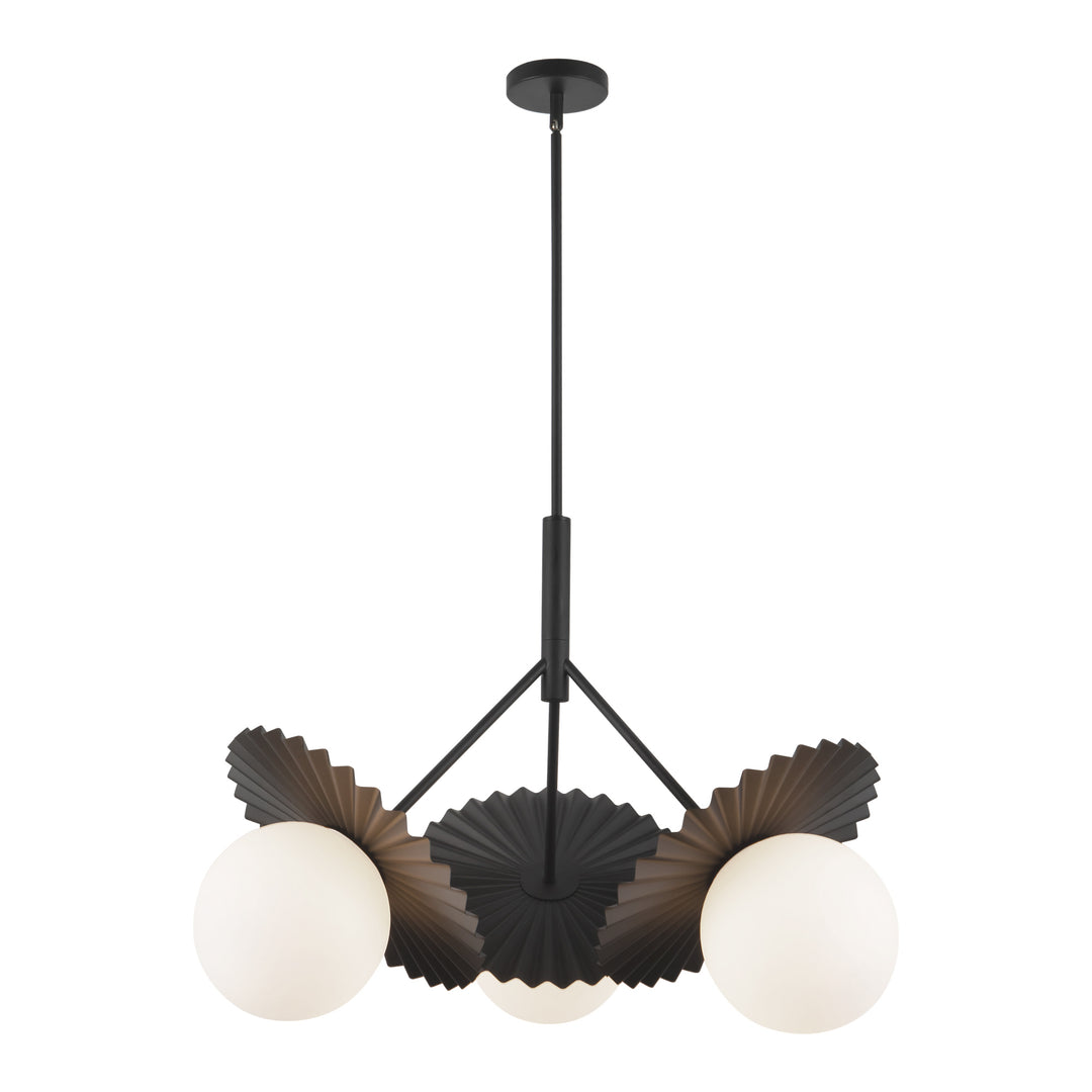 Plume 34-in Matte Black/Opal Glass 3 Lights Chandeliers