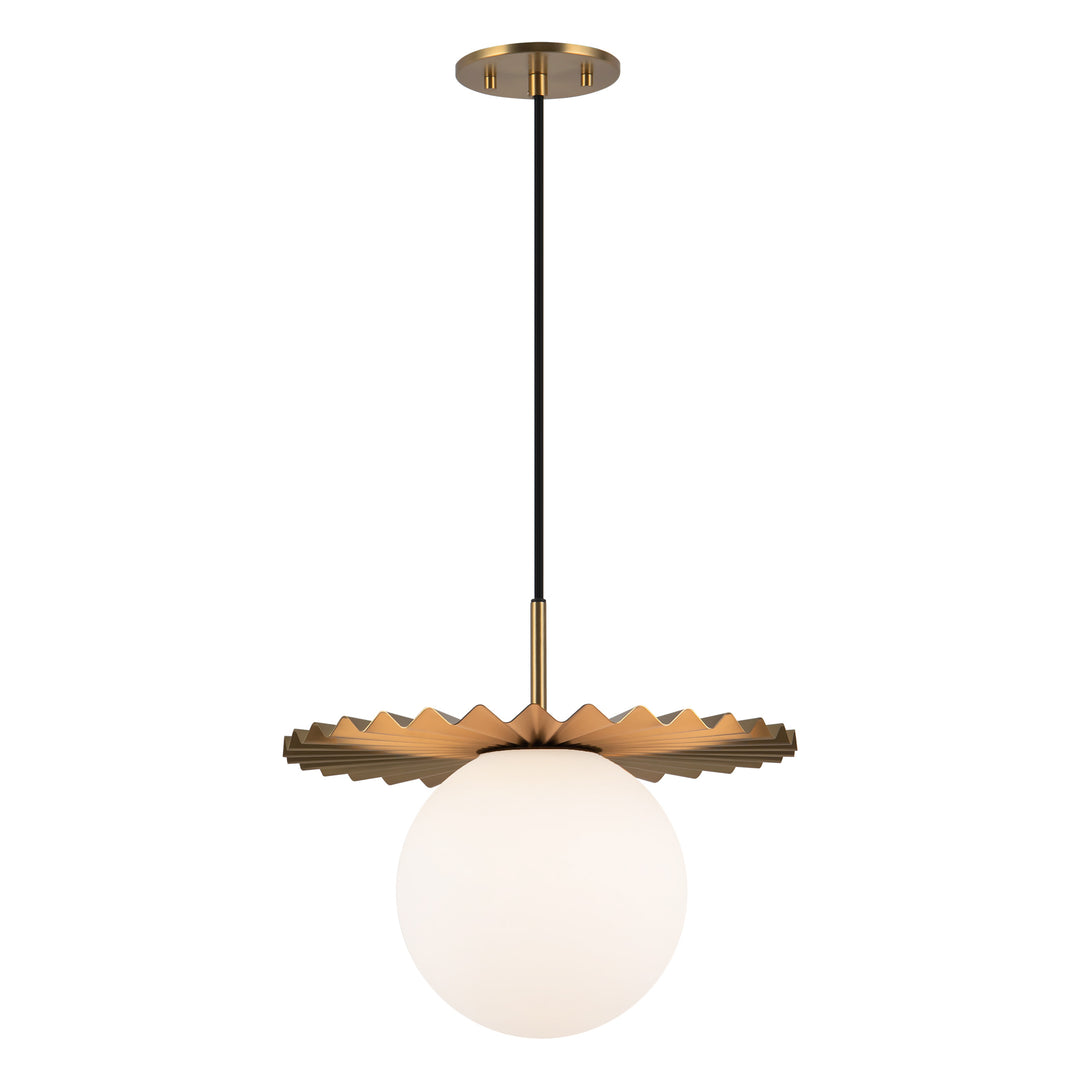 Plume 14-in Brushed Gold/Opal Matte Glass 1 Light Pendant