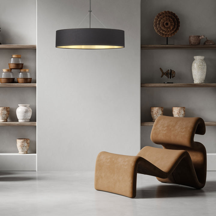 4LT Incand Chandelier, MB w/ BK/GLD Shade