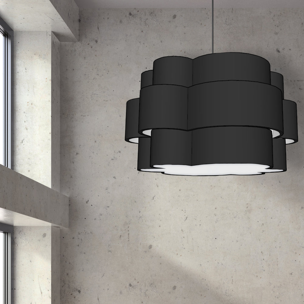 4LT Incan 3-Tier Chandelier, MB w/ Black Shade