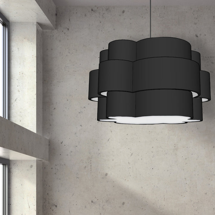 4LT Incan 3-Tier Chandelier, MB w/ Black Shade