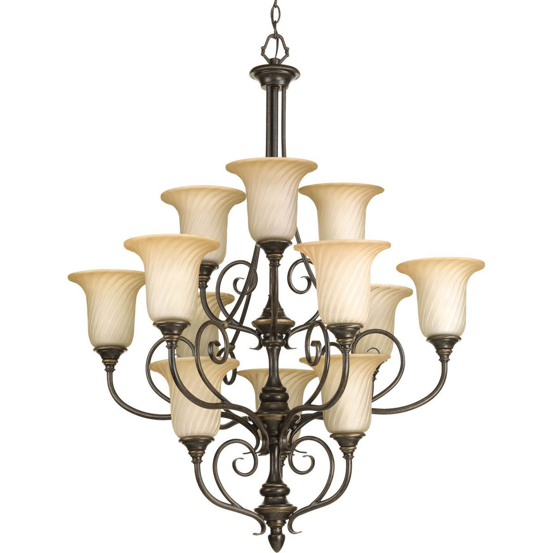 12-100W MED 3-TIER CHANDELIER BROWN