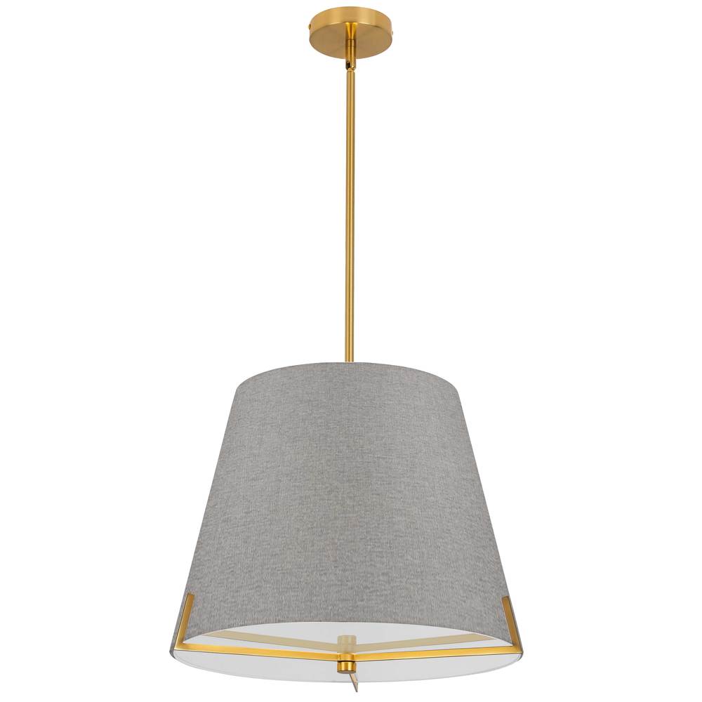 4 LT Incandescent Pendant, AGB w/ GRY fabric shade
