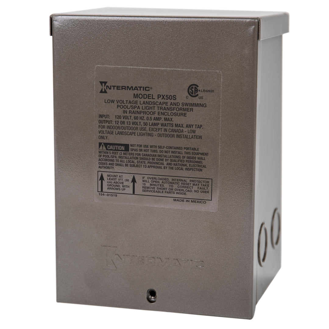 50 W Pool & Spa Safety Transformer, Stainless Steel Enclosure, Input 120V, Output 12,13,14 V