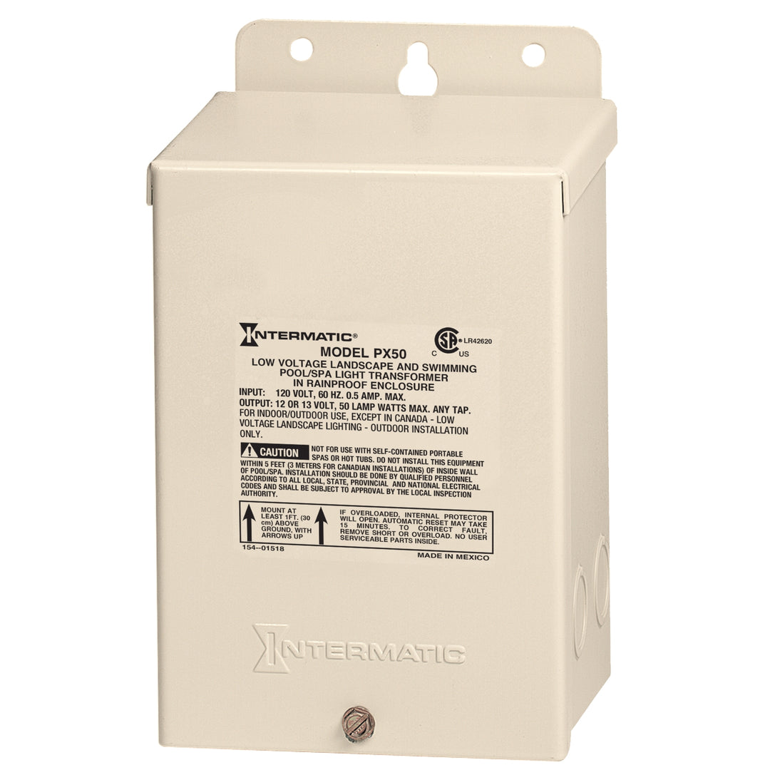 50 W Pool & Spa Safety Transformer, Beige Steel Enclosure, Input 120V, Output 12,13,14 V