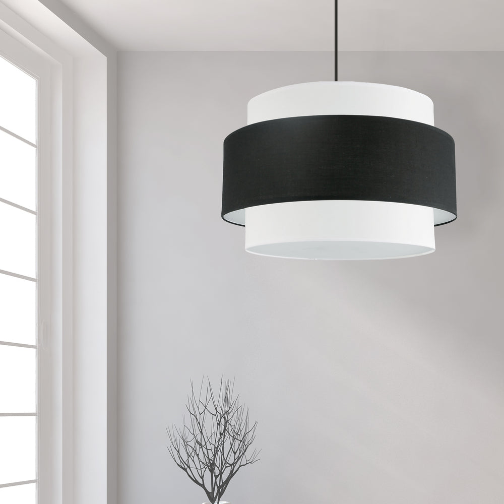 4LT Incandescent Chandelier, MB w/ BK&WH Shade