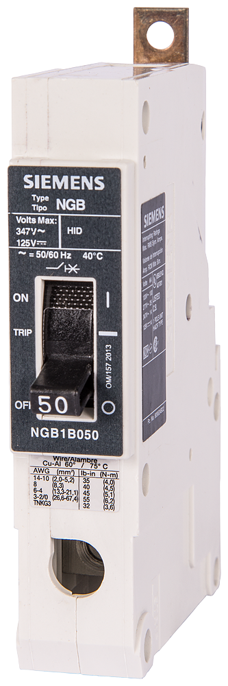 NGB MCCB, 347V, 1P, 50A, 14kA, Load Lugs