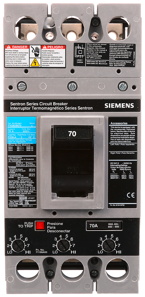 FD,22kA@600V,3P,70A,NO-INT,STD,TM,STD IC