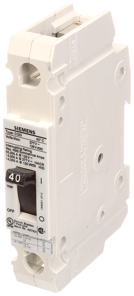 CQD MCCB,TM,1P,277V,40A,14kA,DIN Rail
