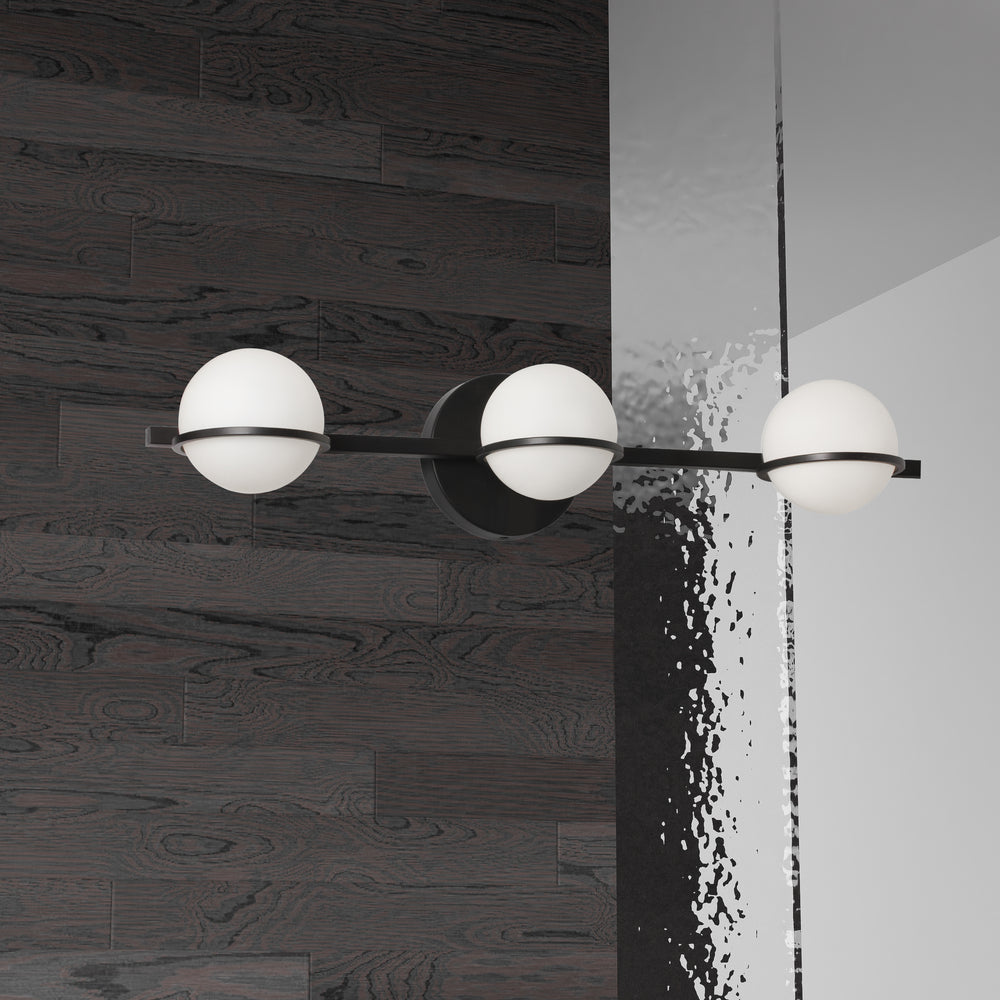 3LT Halogen Vanity Matte Black w/ White Glass