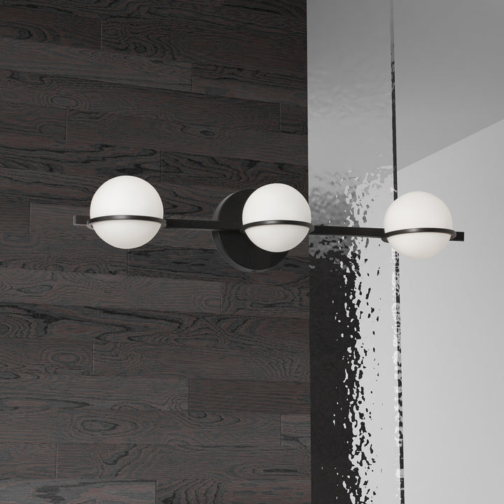 3LT Halogen Vanity Matte Black w/ White Glass