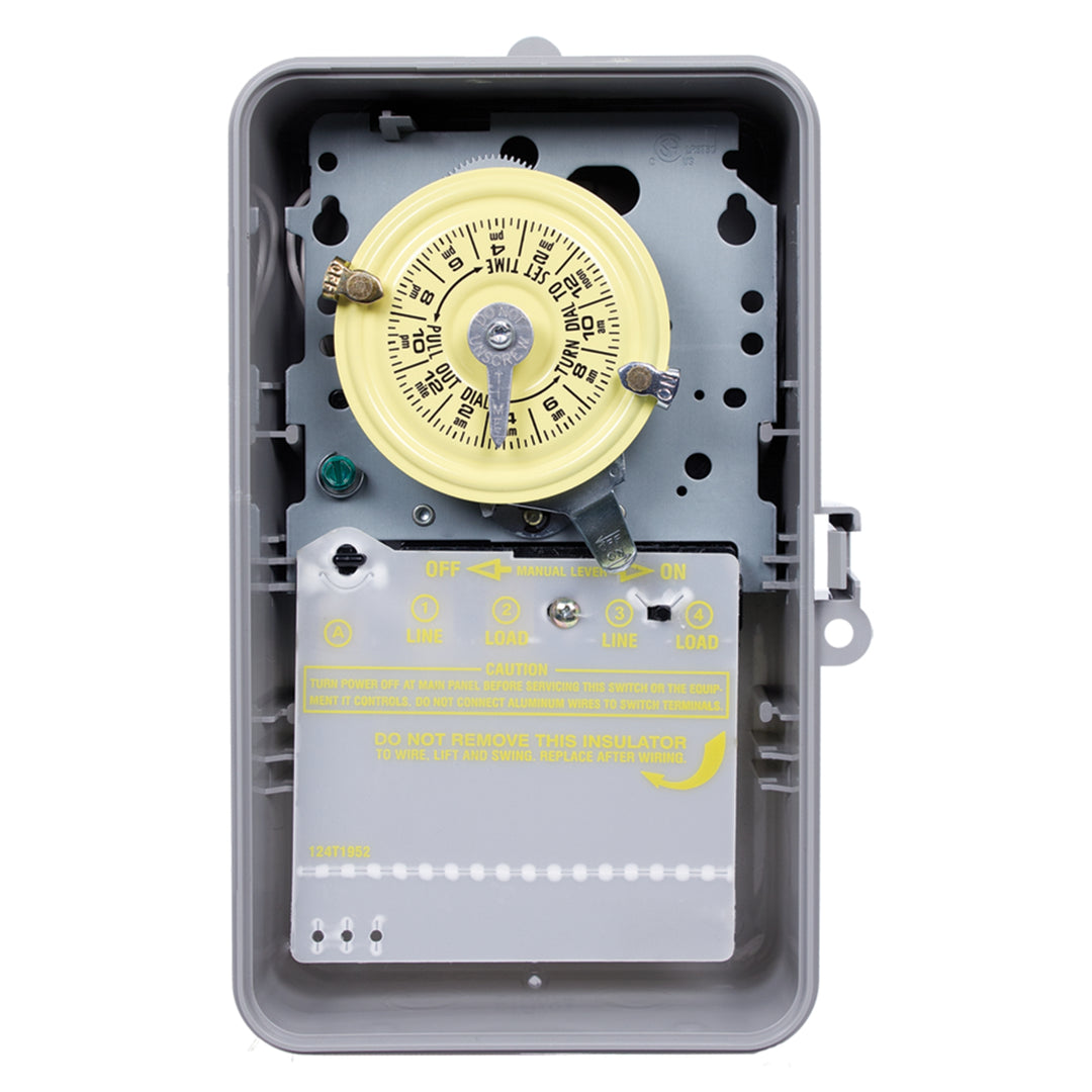 24-Hour Mechanical Time Switch, 120 VAC, 60Hz, SPST, Indoor/Outdoor Plastic Enclosure, 1 Hour Interval