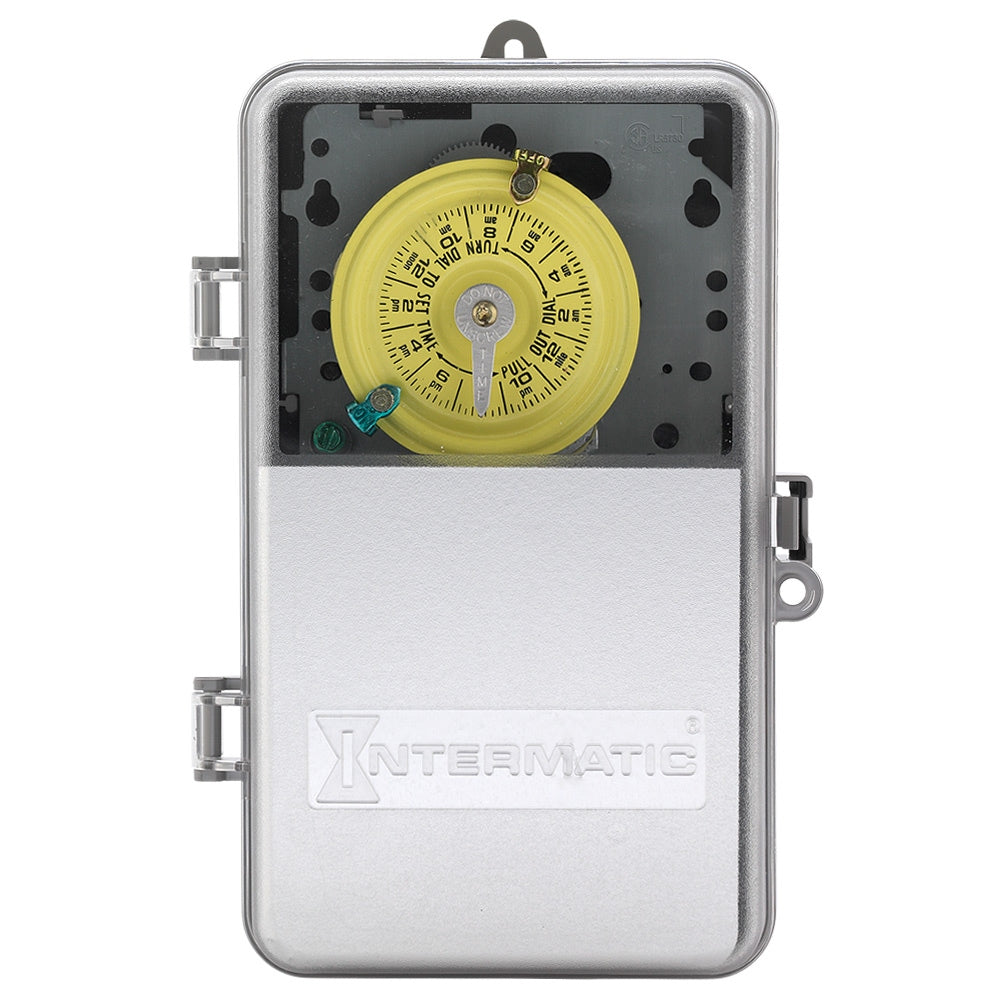 24-Hour Mechanical Time Switch, 120 VAC, 60Hz, DPST, Indoor/Outdoor Plastic with See-Through Door Enclosure, 1 Hour Interval