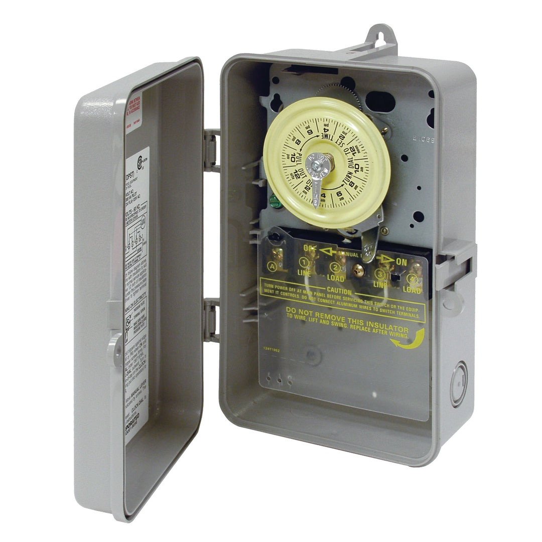 24-Hour Mechanical Time Switch, 208-277 VAC, 60Hz, DPST, Indoor/Outdoor Plastic Enclosure, 1 Hour Interval