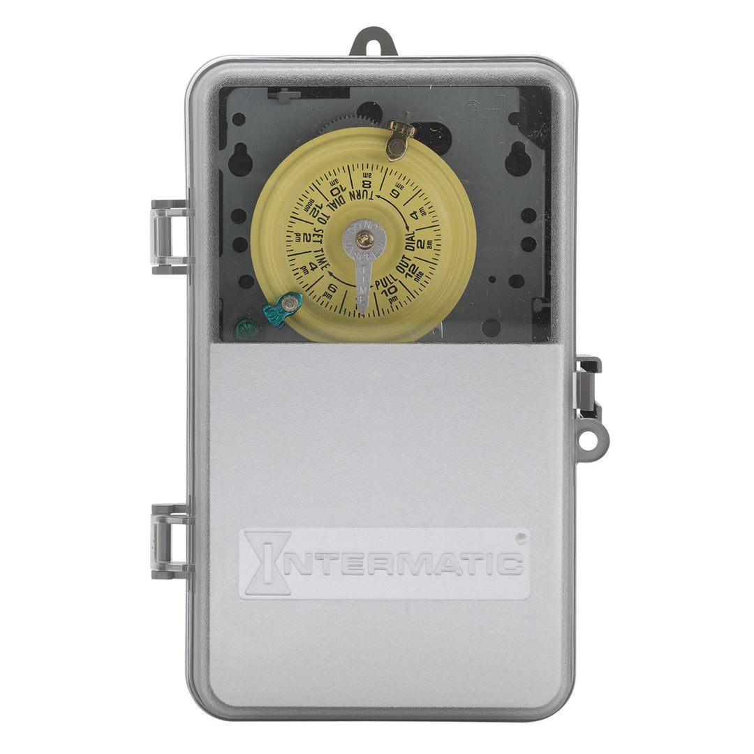 24-Hour Mechanical Time Switch, 208-277 VAC, 60Hz, DPST, Indoor/Outdoor Plastic with See-Through Door Enclosure, 1 Hour Interval