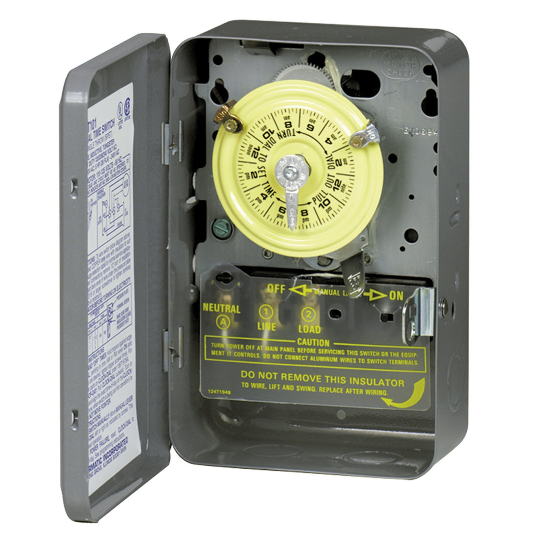 24-Hour Mechanical Time Switch, 120 VAC, 60Hz, 1 NO/1 NC, SPDT, Indoor Metal Enclosure, 1 Hour Interval