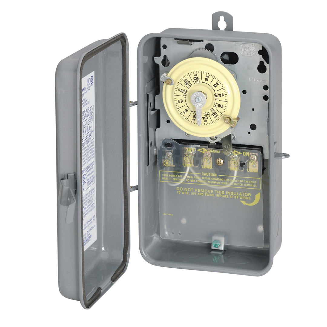 24-Hour Mechanical Time Switch, 208-277 VAC, 60Hz, 1 NO/1 NC, SPDT, Indoor/Outdoor Metal Enclosure, 1 Hour Interval
