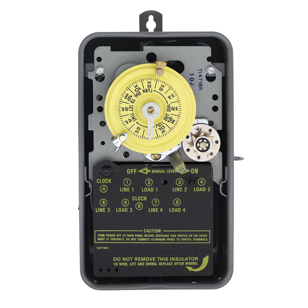 24-Hour Mechanical Time Switch with Skip-a-Day, 120 VAC, 60Hz, 4-SPST, Outdoor Metal Enclosure, 1 Hour Interval