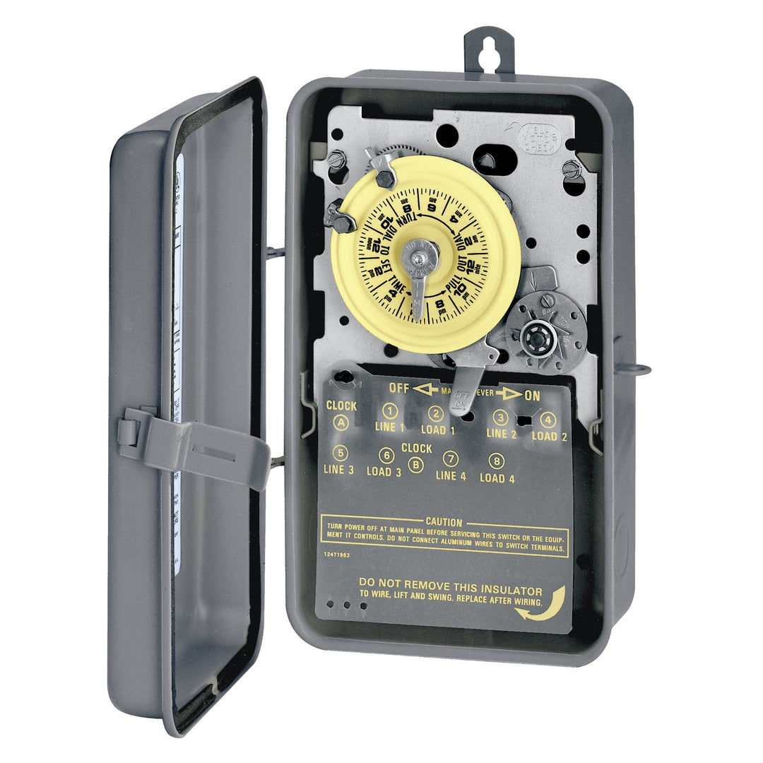 24-Hour Mechanical Time Switch with Skip-a-Day, 208-277 VAC, 60Hz, 4-SPST, Outdoor Metal Enclosure, 1 Hour Interval