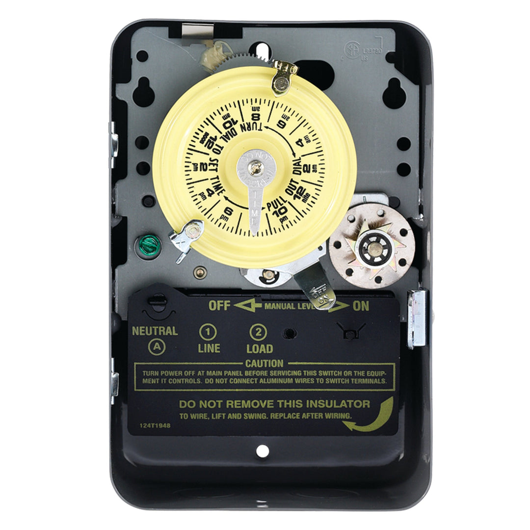 24-Hour Mechanical Time Switch with Skip-a-Day, 120 VAC, 60Hz, SPST, Indoor Metal Enclosure, 1 Hour Interval