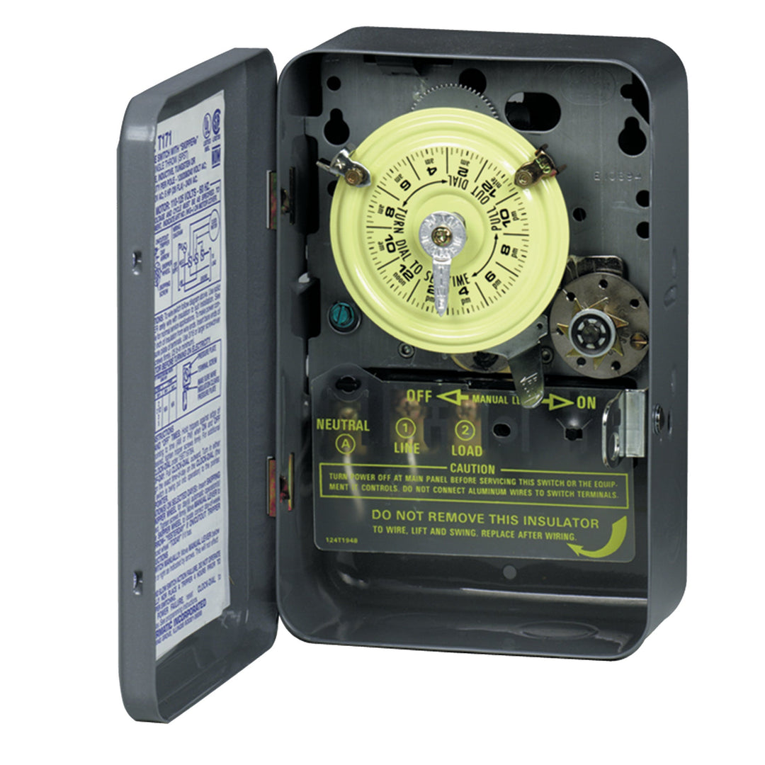 24-Hour Mechanical Time Switch with Skip-a-Day, 120 VAC, 60Hz, DPST, Indoor Metal Enclosure, 1 Hour Interval