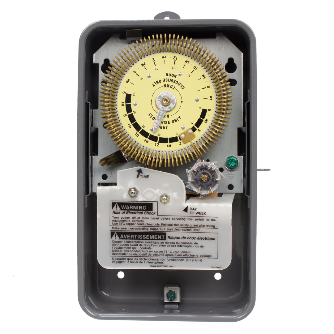 24-Hour Heavy-Duty Metal Dial Mechanical Time Switch with Skip-a-Day, 480 VAC, 60Hz, SPDT, Outdoor Metal Enclosure, 15 Minute Interval