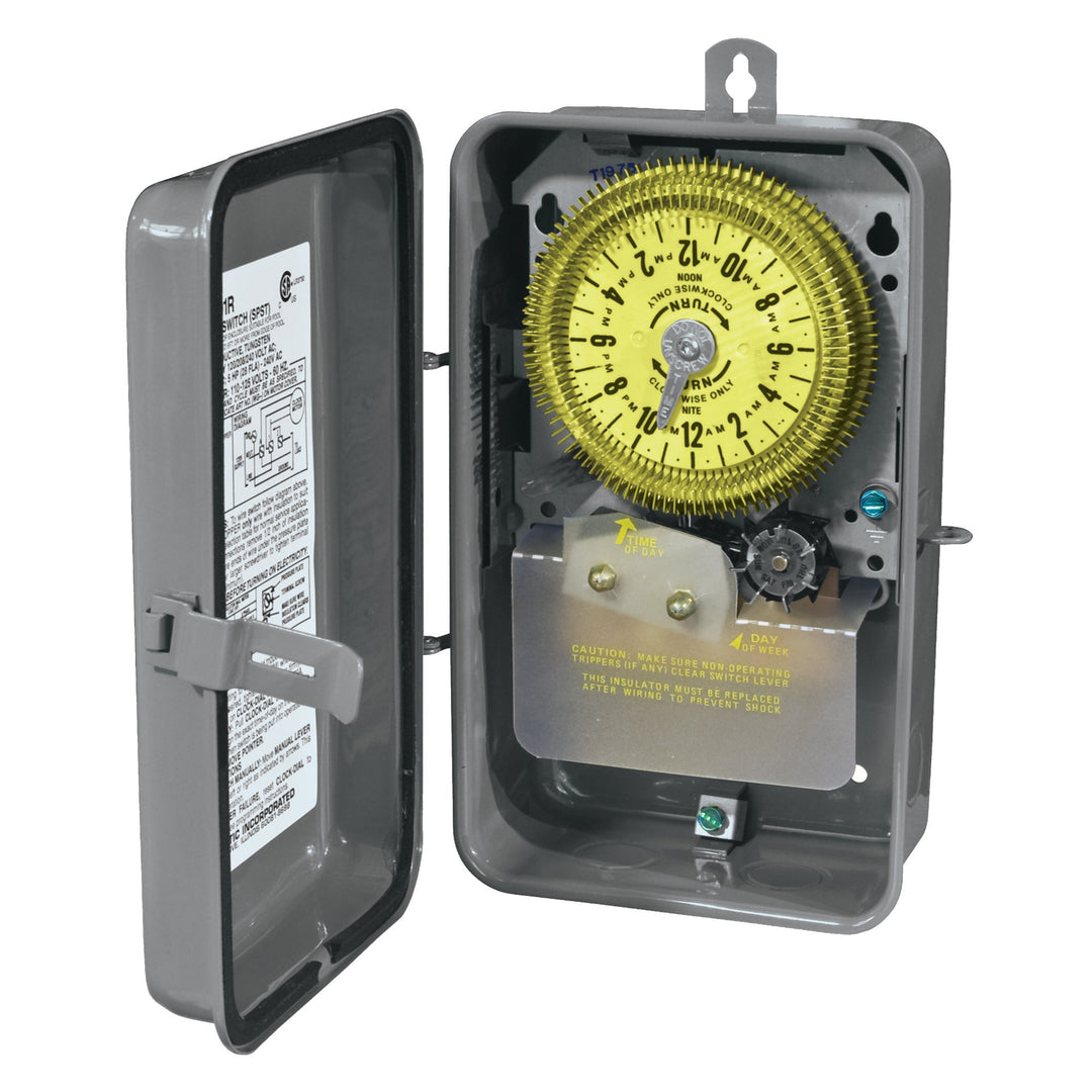 24-Hour Mechanical Time Switch with Skip-a-Day, 208-277 VAC, 60Hz, SPDT, Outdoor Metal Enclosure, 15 Minute Interval