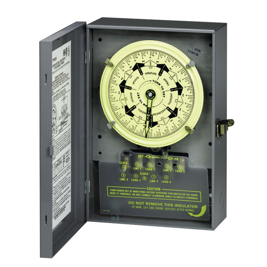 7-Day Mechanical Time Switch, 208-277 VAC, 60Hz, 4-SPST, Indoor Metal Enclosure, 3.5 Hour Interval