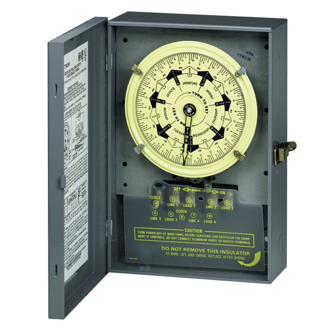 7-Day Mechanical Time Switch, 208-277 VAC, 60Hz, 2 NO/2 NC, Indoor Metal Enclosure, 3.5 Hour Interval