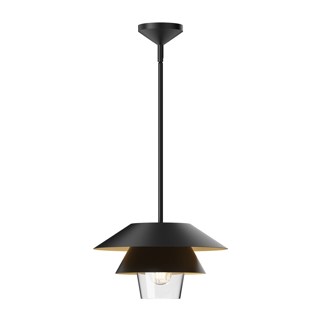 Tetsu 13-in Matte Black/Clear Glass 1 Light Pendant