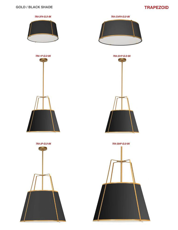 4LT Trapezoid Flush Mount GLD/BK Shade w/790Diff