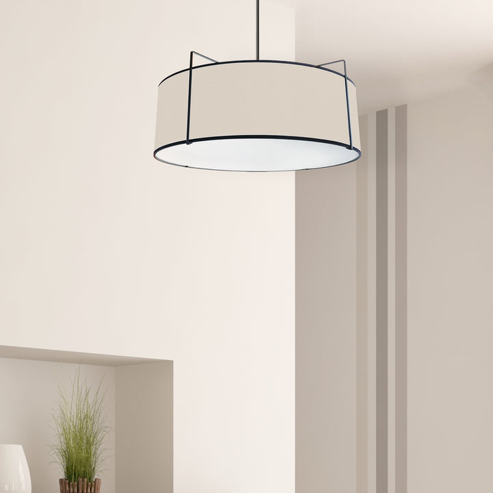 4LT Drum Pendant Black/CRM Shade w/ 790 Diff