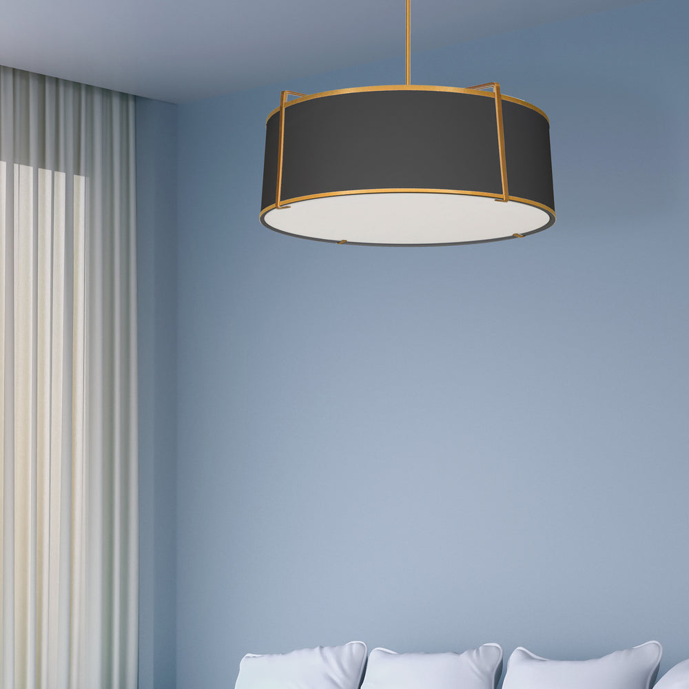 4LT Drum Pendant GLD/BK Shade w/790Diff