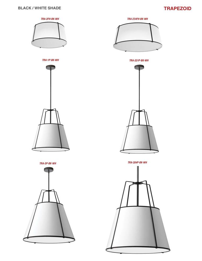 3LT Trapezoid Flush Mount, MB with WH Shade