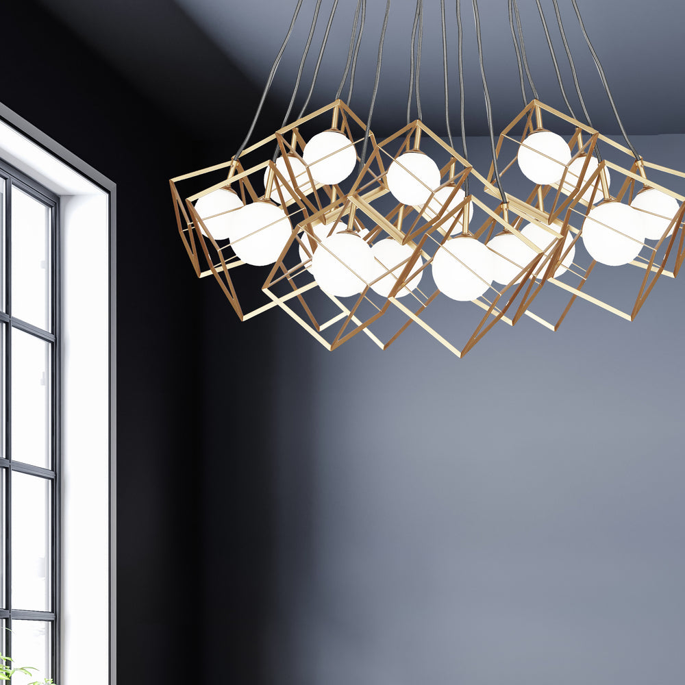 16LT Halogen Pendant,  GLD with WH Glass