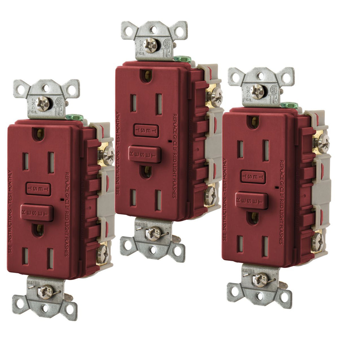 15A HUBBELL PRO GFR TR RED, 3PK (MS90)