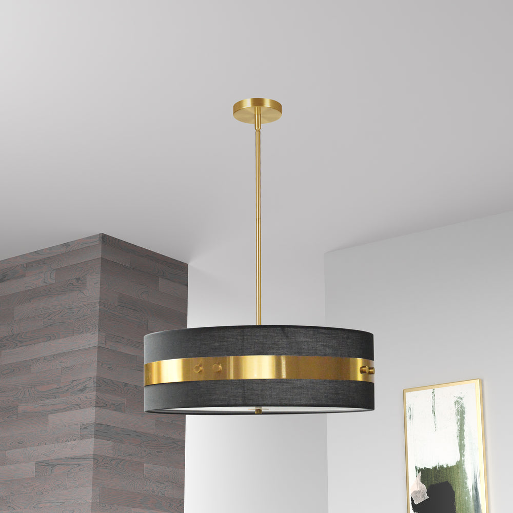 4LT Incandescent Pendant Aged Brass w/ Black Shade