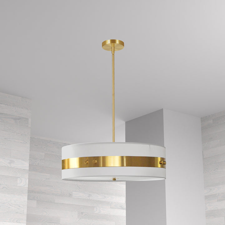 4LT Incandescent Pendant Aged Brass w/ White Shade