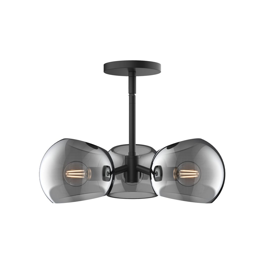 Willow 16-in Matte Black/Smoked Solid Glass 3 Lights Pendant