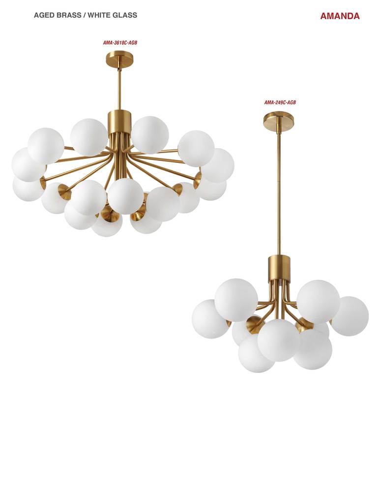 18LT Chandelier, AGB Finish w/ Opal Glass