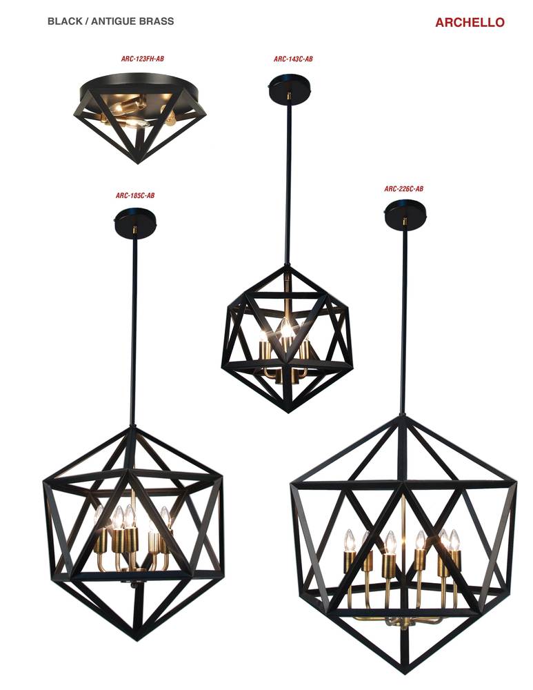 3LT Incandescent Chandelier, BLK/AB