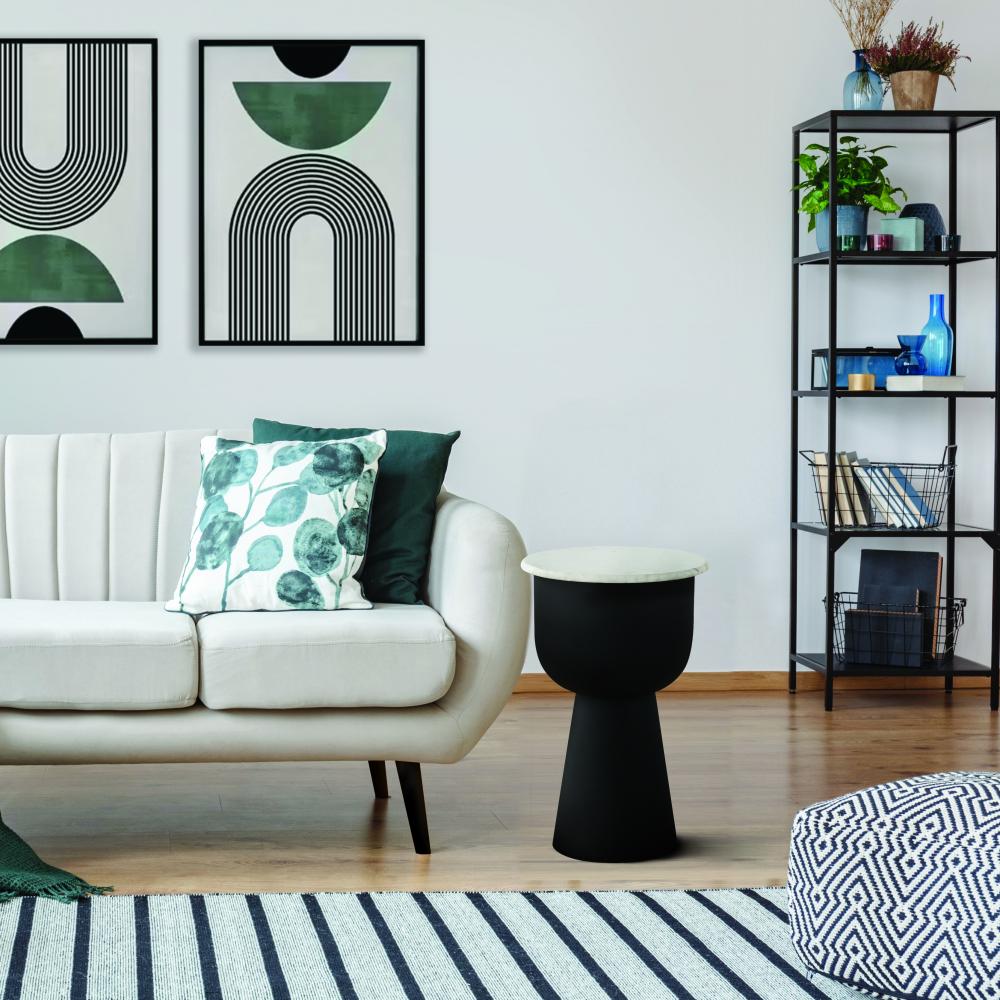 Nila Black with White Marble Finished Side Table
