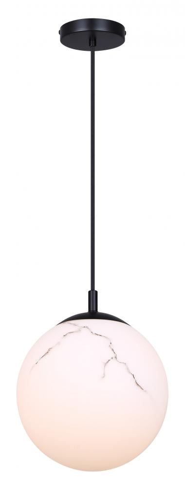 HALSEY 60-Watt 1 Light Black Transitional Pendant with Grey Marbled Glass Shade