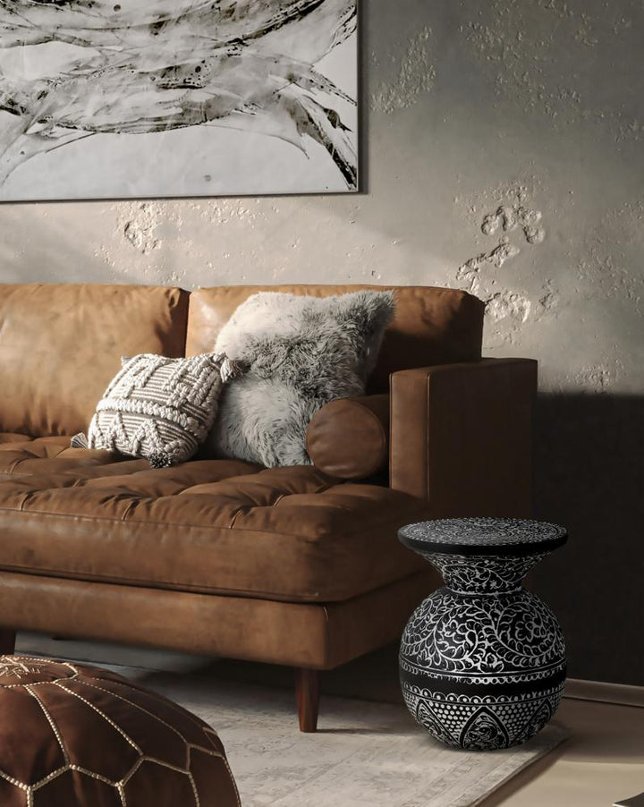 Navi Black with White Antique Finished Side Table