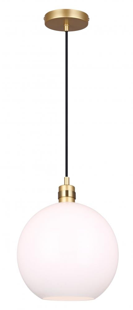 MONROE 60-Watt 1 Light Gold Mid Century Modern Pendant with White Glass Shade