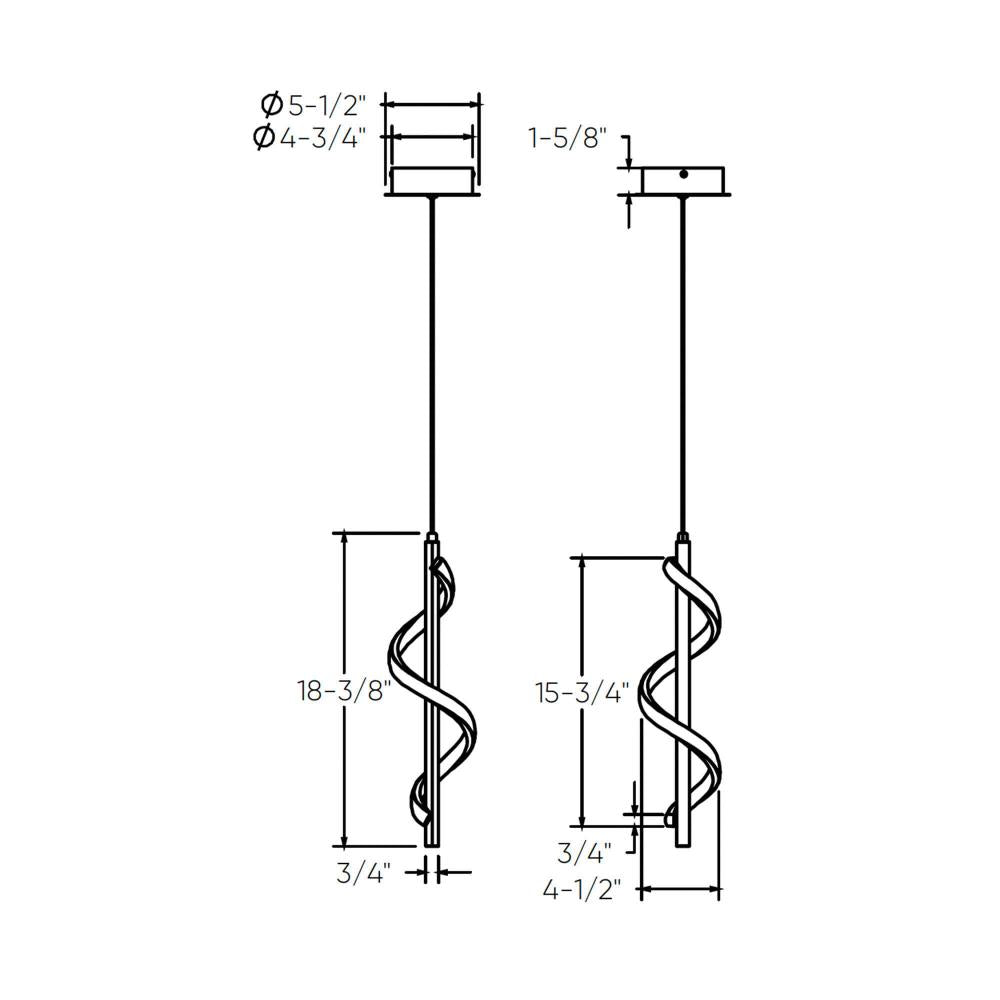 18in vertical swirl pendant, 5CCT - Black