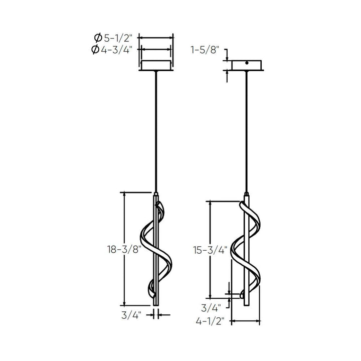 18in vertical swirl pendant, 5CCT - Black