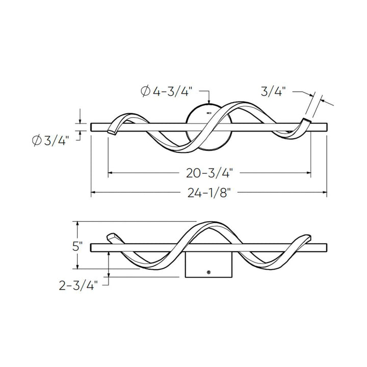 24in horizontal swirl pendant, 5CCT - Black
